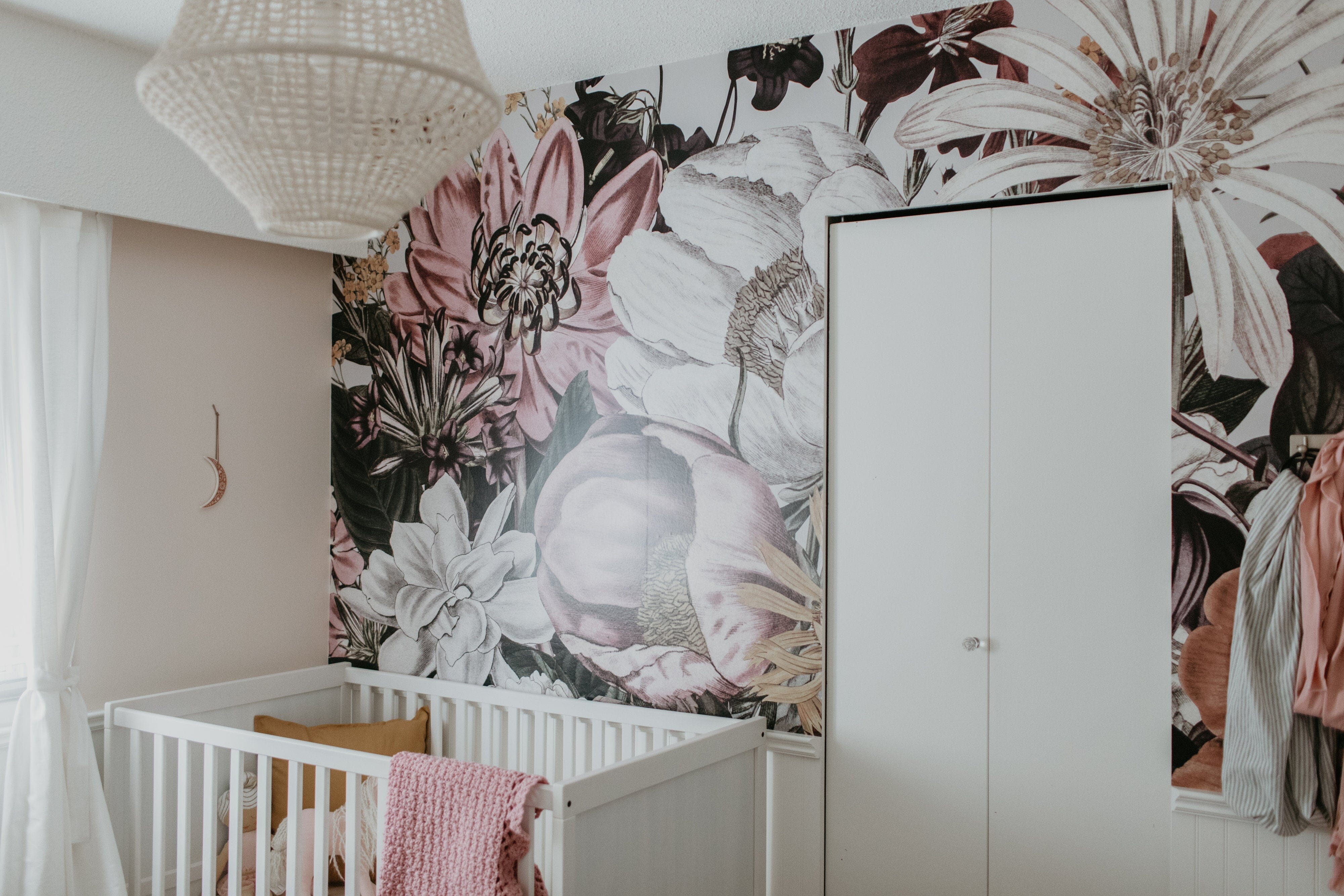 A Floral Wall Mural for a Soft Bohemian Nursery