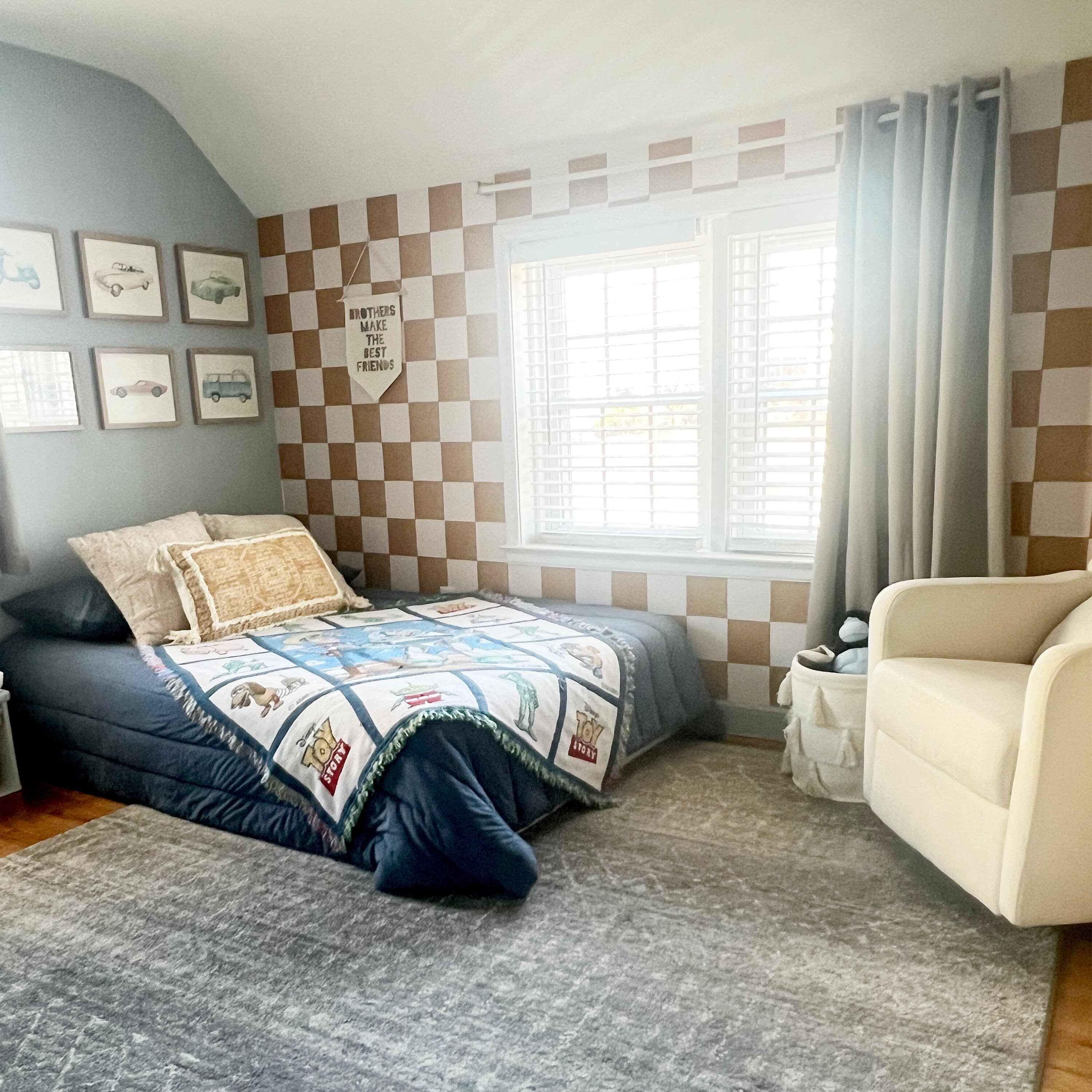 How a Brown Checkered Wallpaper Created the Perfect Pop in This Playful Boys Bedroom