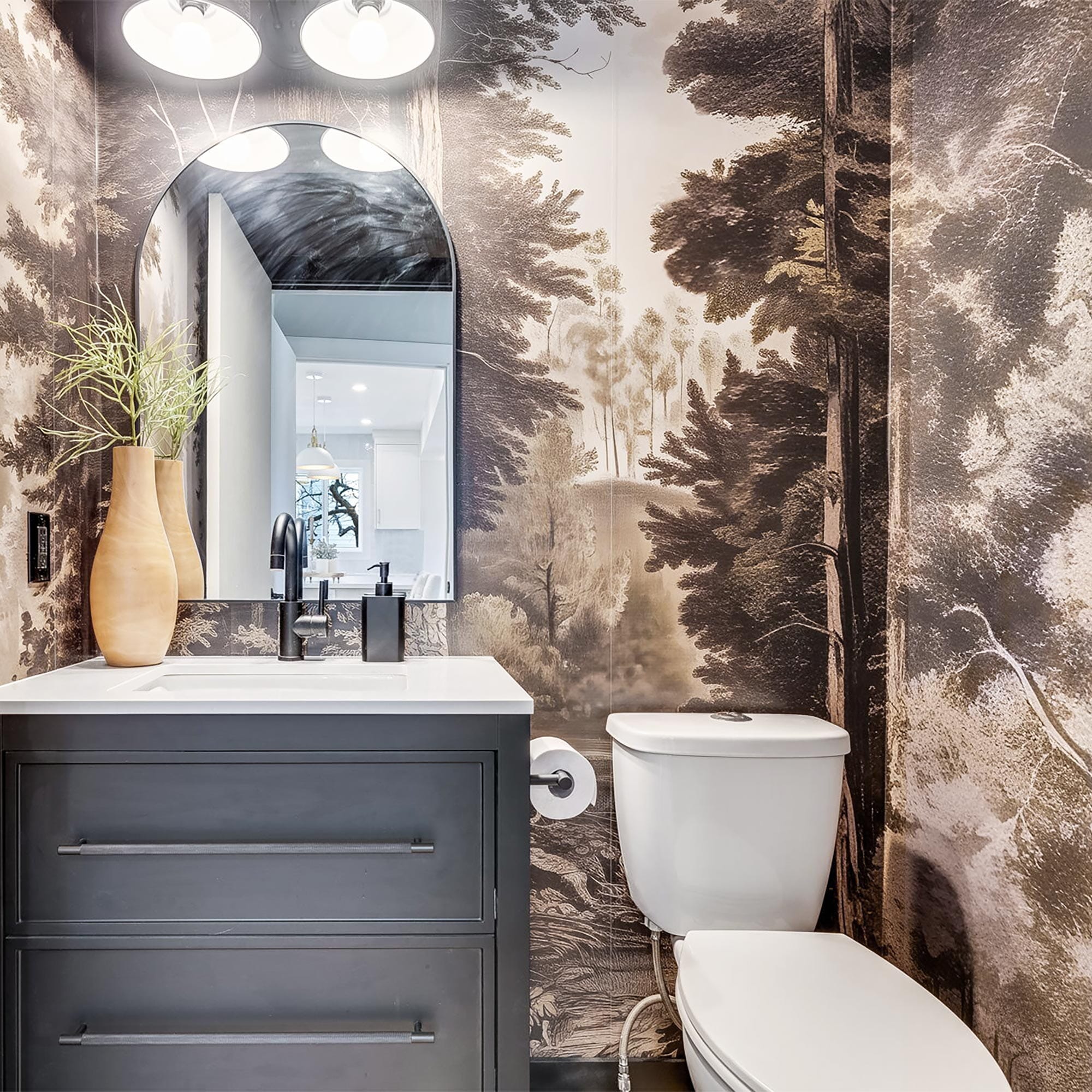 Serene Powder Room Makeover with Woodland Mural – Urbanwalls Inc.