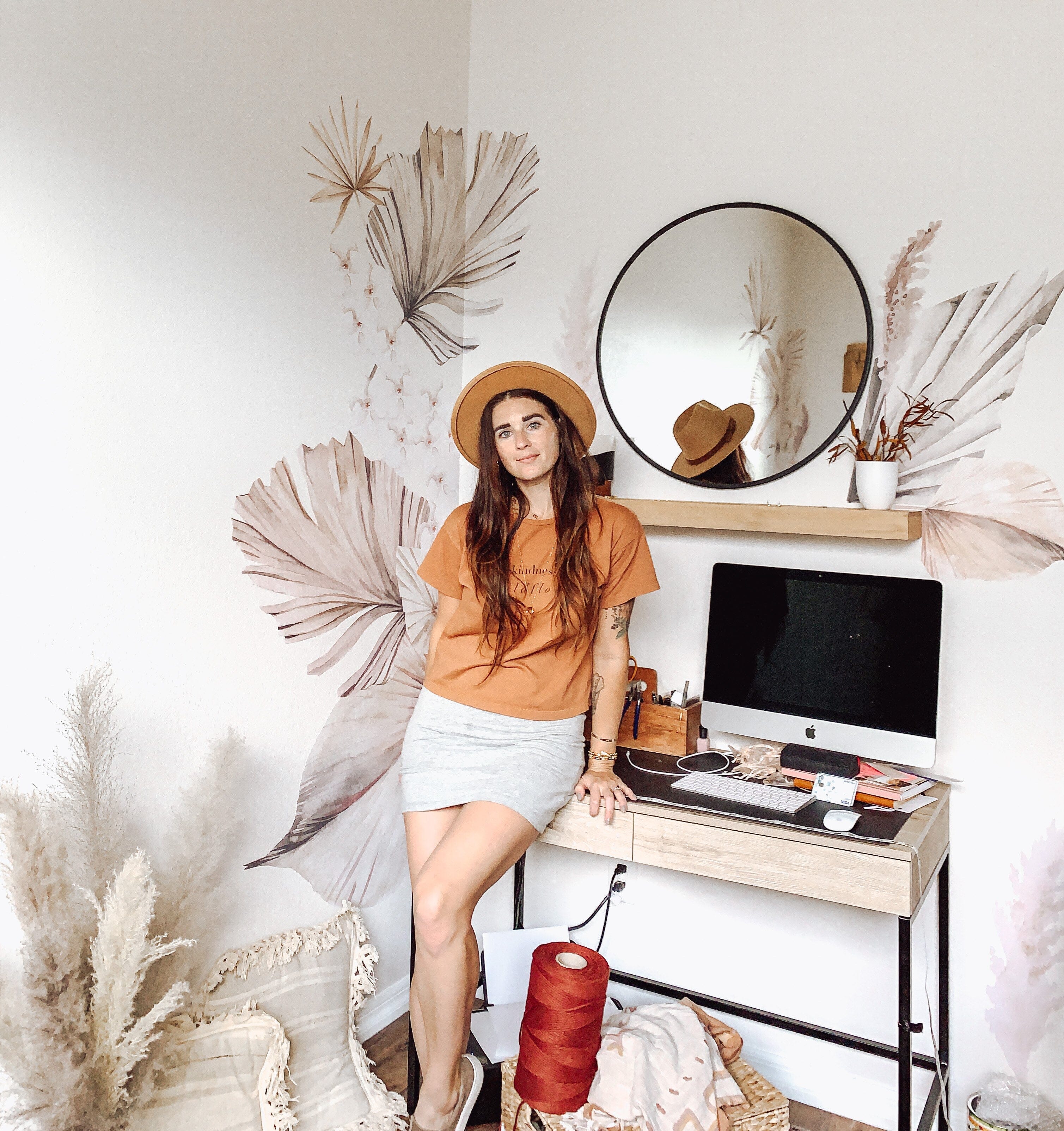 A Bohemian Office Studio Featuring Palm Wall Decals