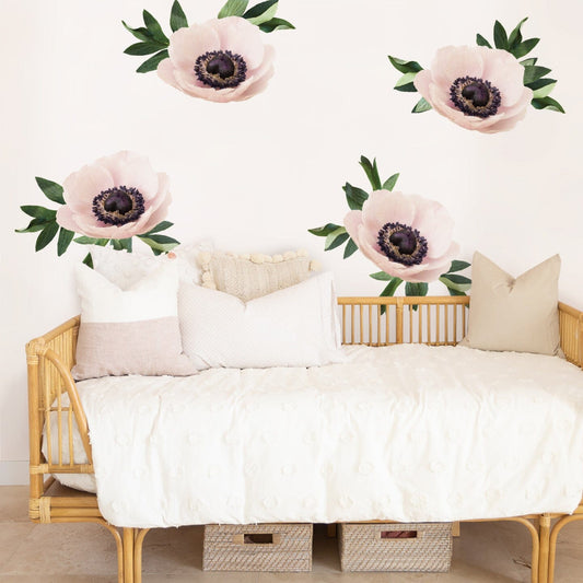 SALE - Anemone Light Pink Flowers & Leaves Wall Decals