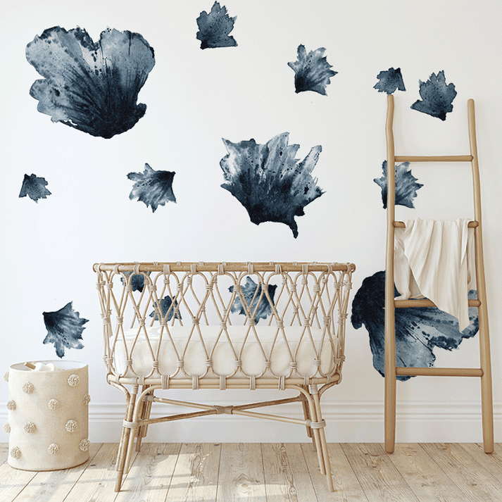 Textured Water and Ink Floral Wall Decals – Urbanwalls - Textured Textured Window Decals For Apartment Walls