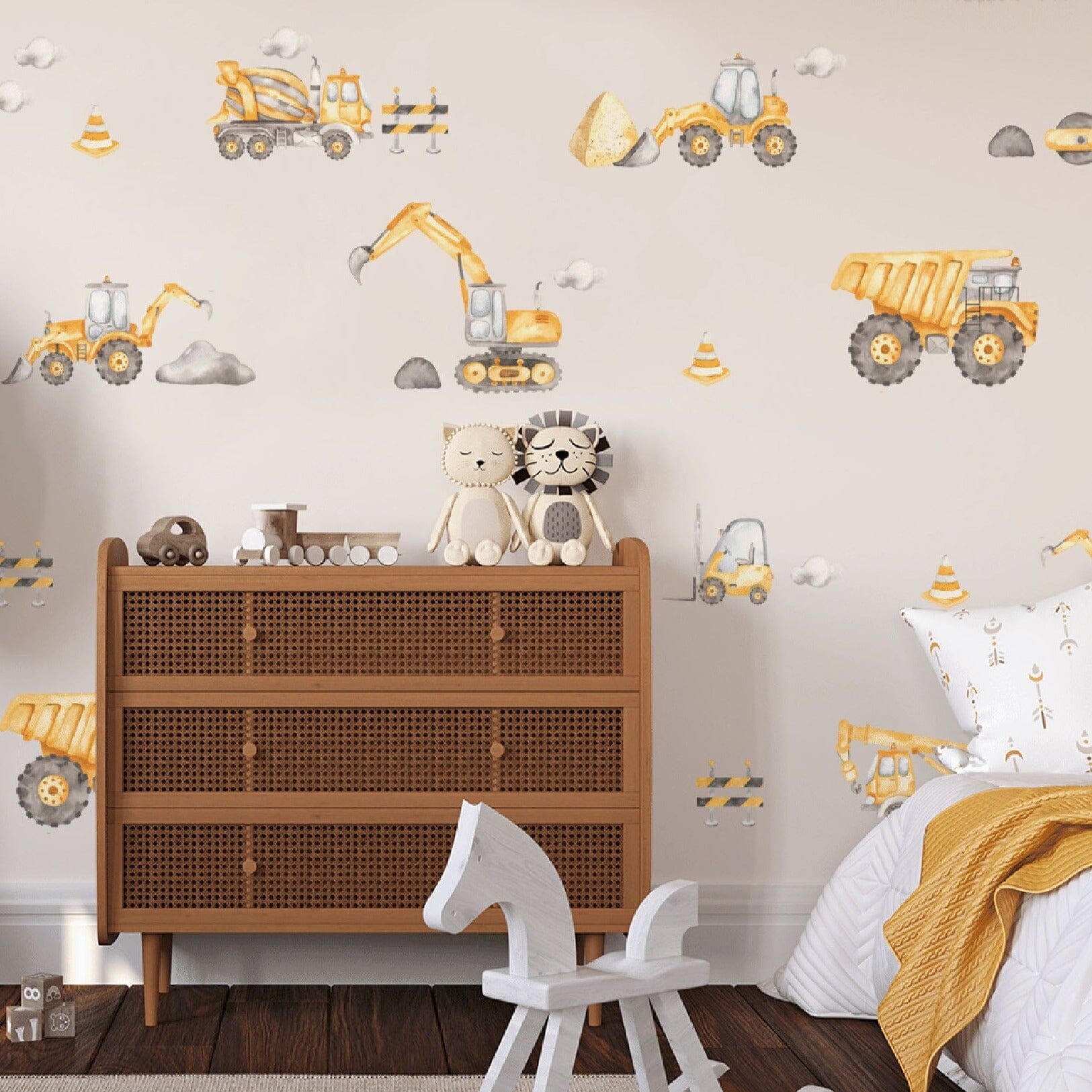 Construction Truck Wall Decals Watercolour Construction Vehicle Wall