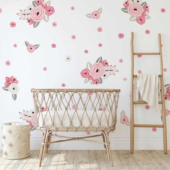 Pink and White Graphic Flowers Wall Decals Urbanwalls