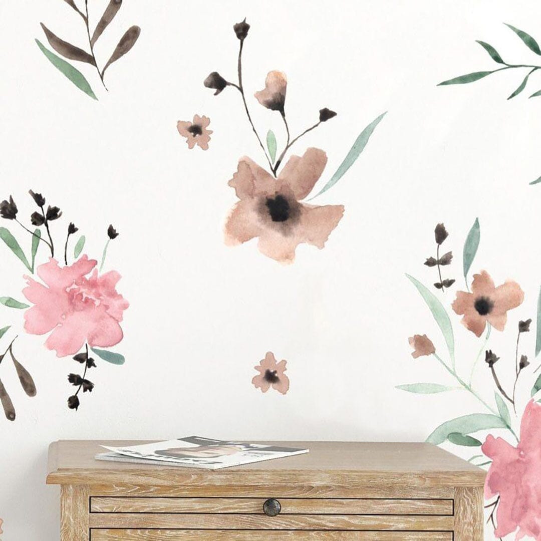 Watercolor Flower Wall Decals With Stems, Wall Decals, Vinyl Wall Decals,  Flower Wall Decals, Floral Wall Art, Flower Decals 