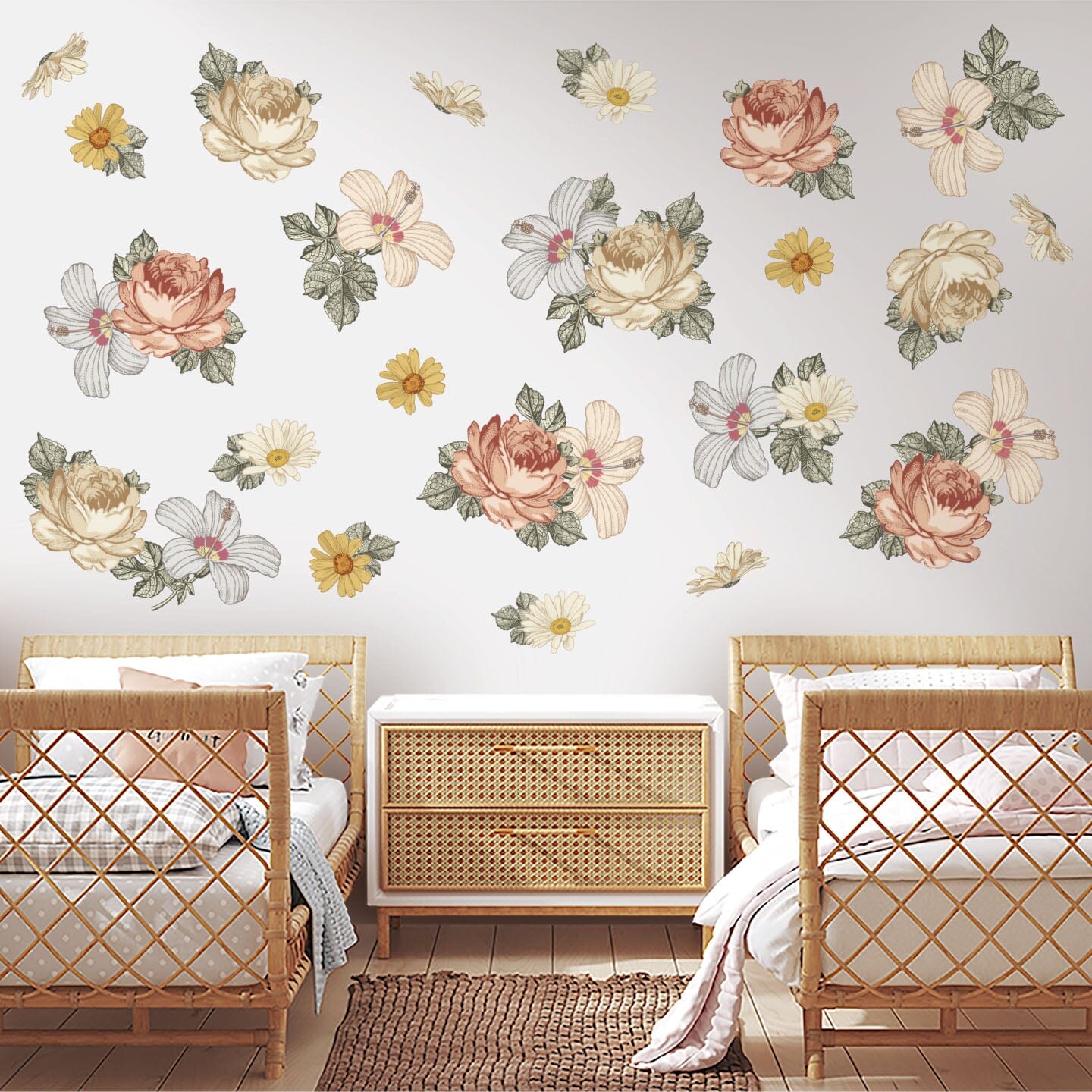 Wildflower Fabric Wall Decals, Boho Floral Decals for Girls